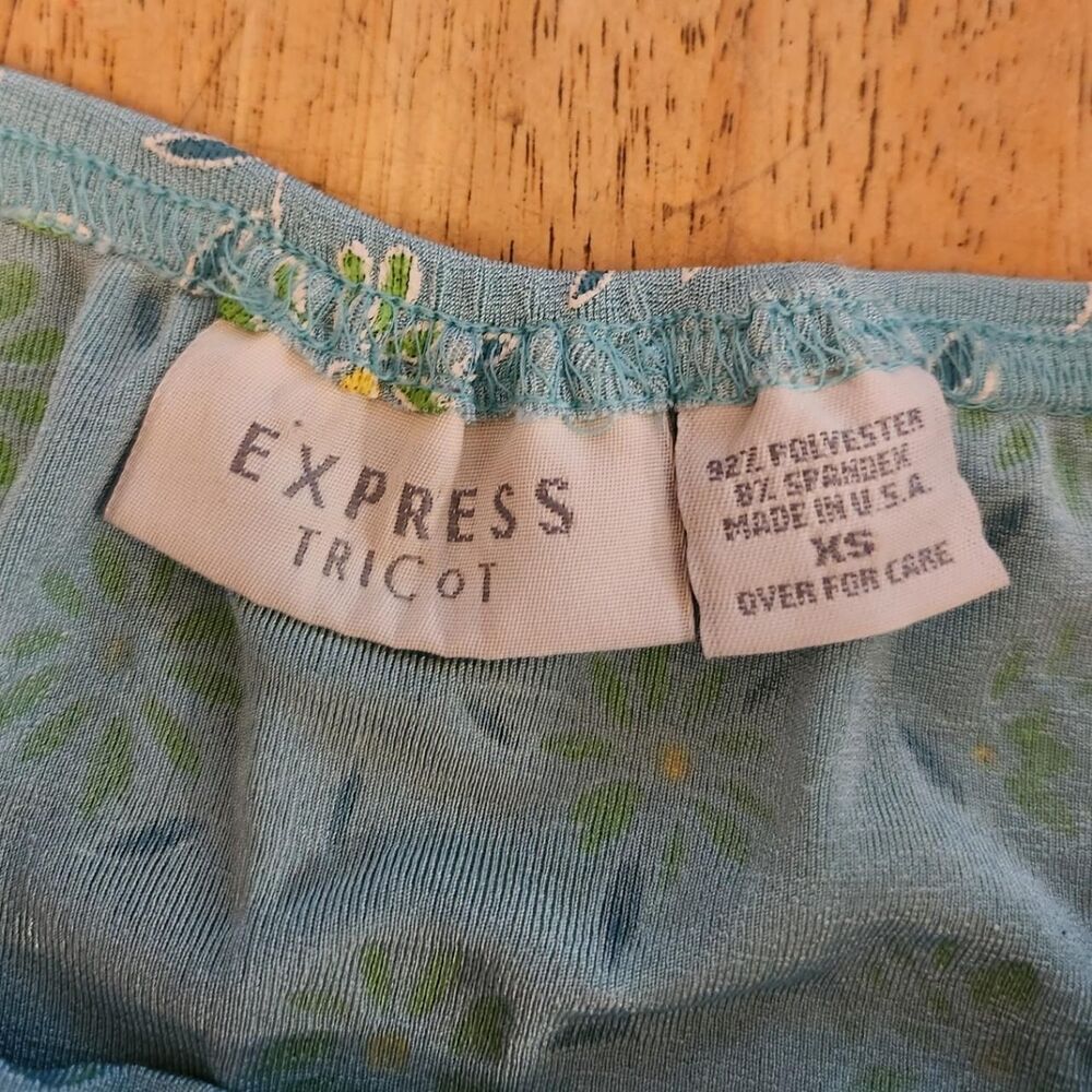 Vintage Y2k Express baby light blue dainty floral elastic waist mini skirt - Picture 4 of 4